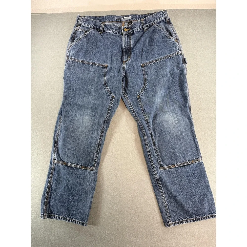Carhartt Double Knee Jeans Mens 40x30 Medium Wash Blue Work Denim Loose Fit